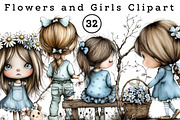 Flowers and Girls Clipart, an Illustration by CreationArt (Thumbnail 1 of 6)