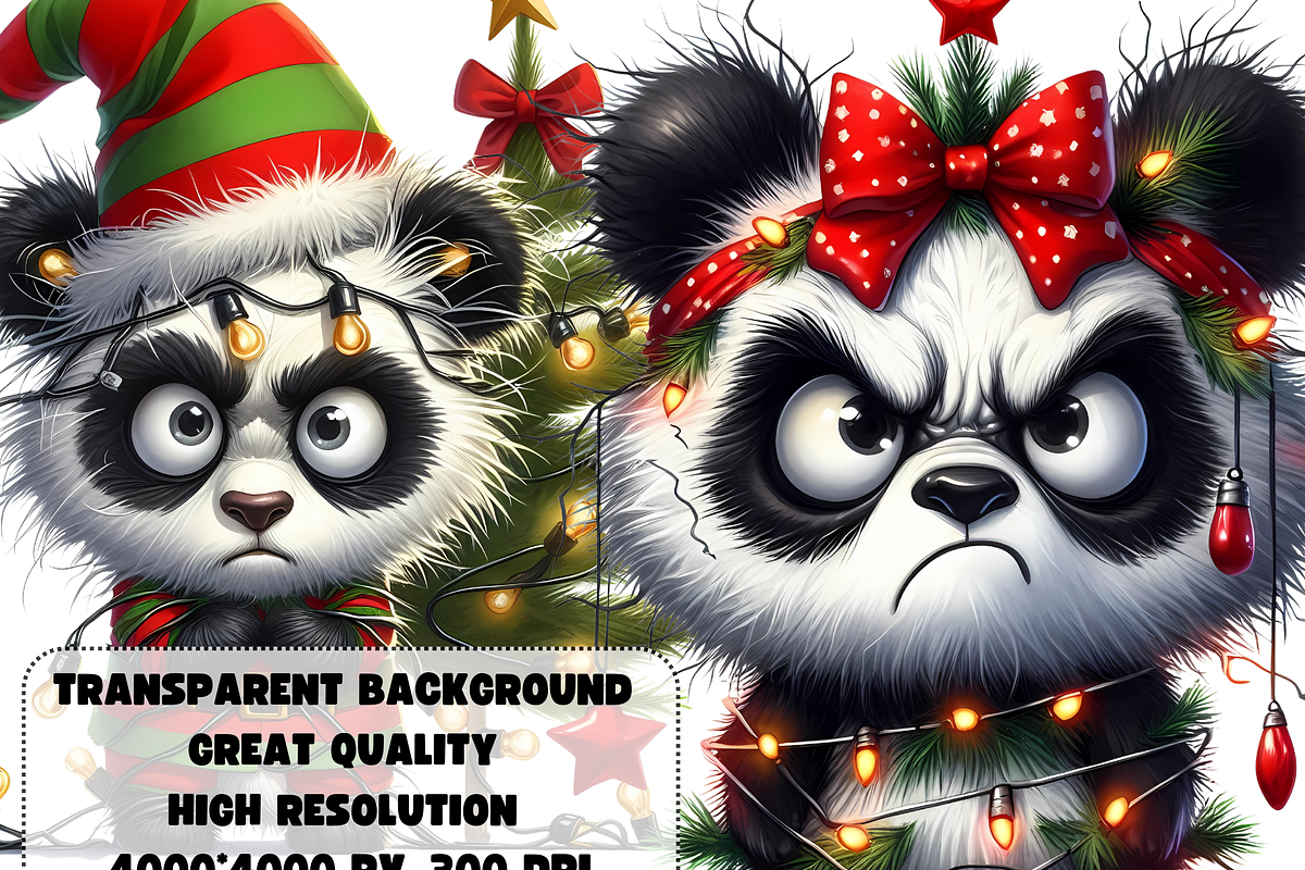 Grumpy Christmas panda clipart, an Animal Illustration by AnetArtStore (Photo 4 of 7)