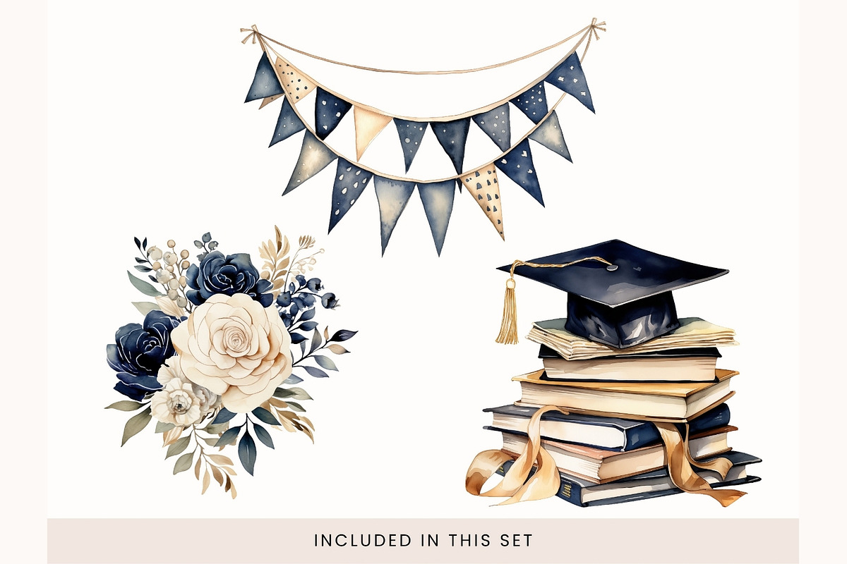 Watercolor Graduation Clipart PNG, a Decorative Illustration by illuztrate (Photo 5 of 7)