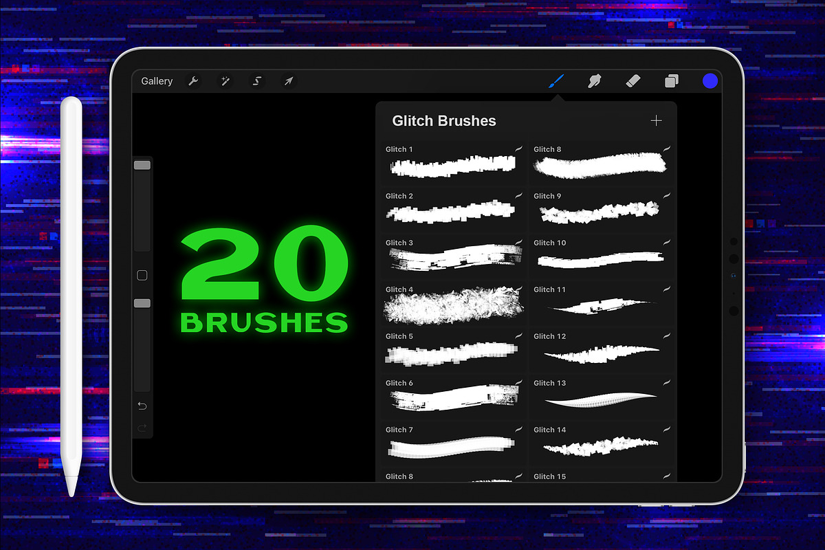 Procreate Glitch Lettering Brushes, a Brush Add-On by Nurmiftah (Photo 2 of 6)