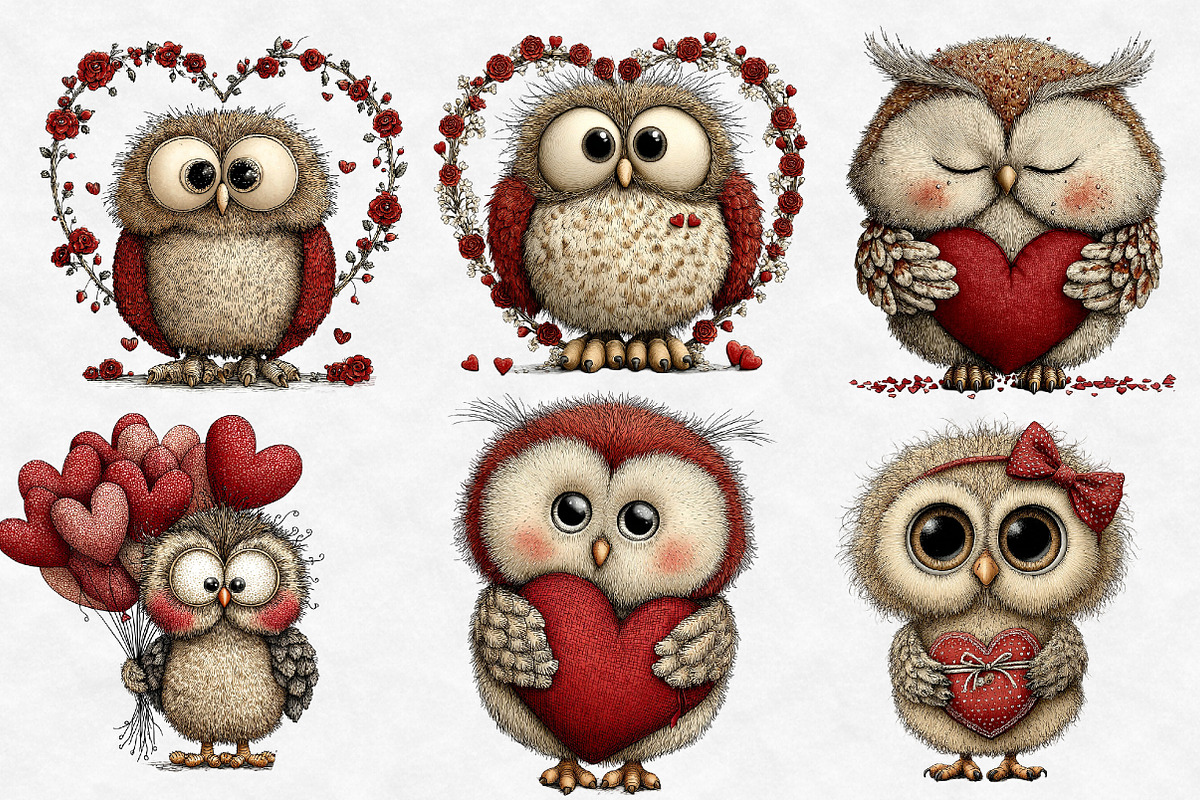 Valentine sweet owl clipart, an Illustration by Designworld (Photo 2 of 6)