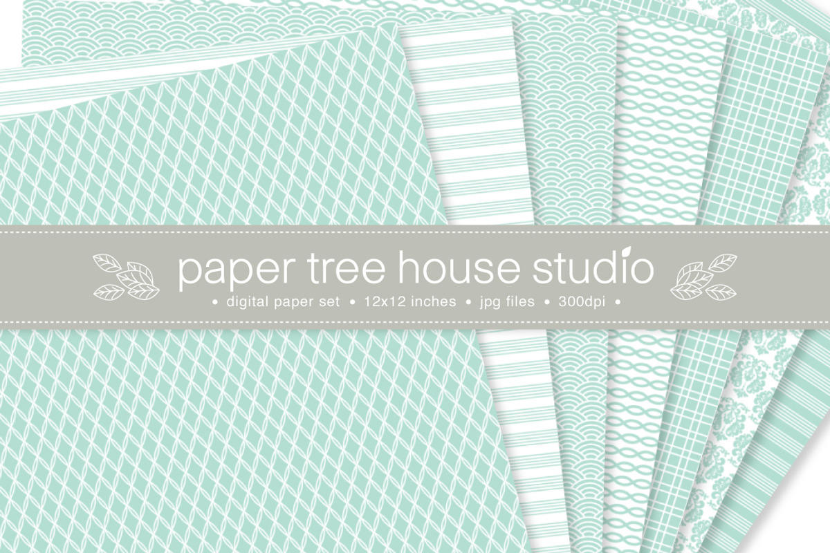 14 Sea Green Digital Papers preview 3