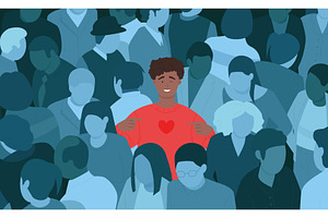 Happy man in crowd, only one guy, a Person Illustration by Flashvector