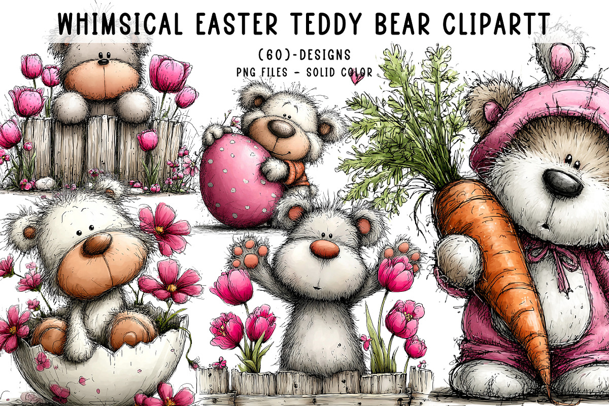 Whimsical Easter Teddy Bear Clipart, an Illustration by CreationArt (Photo 1 of 6)