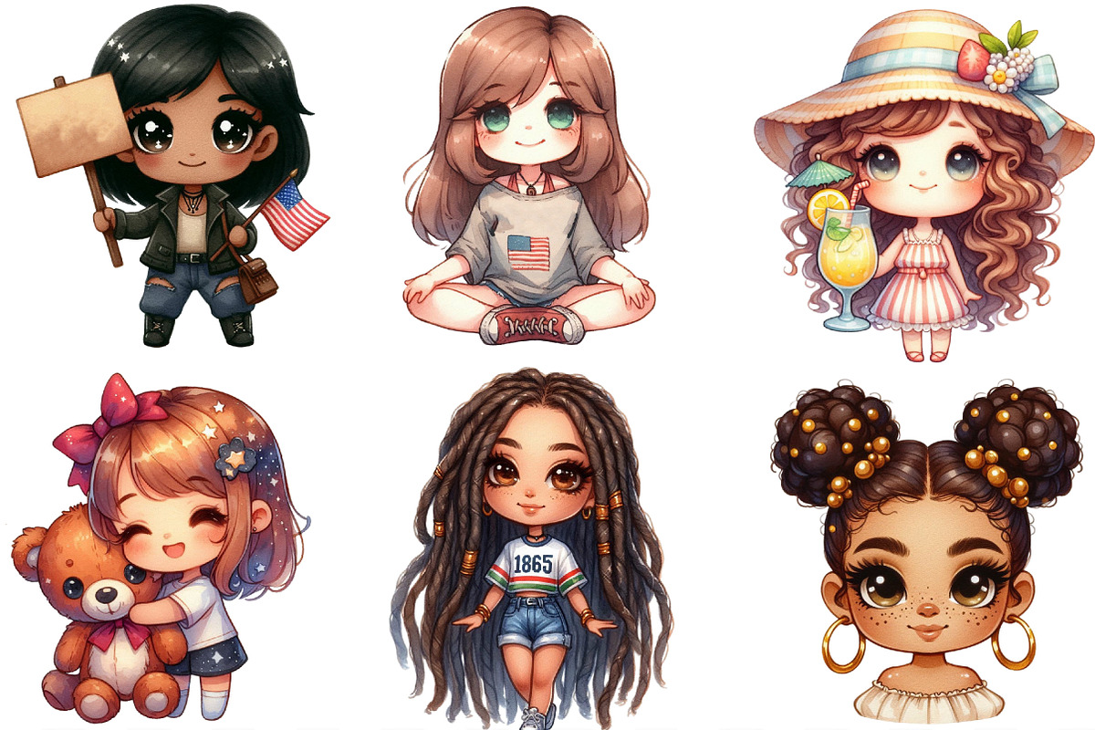 Juneteenth Black Chibi Girls Bundle, an Illustration by Designking (Photo 2 of 4)