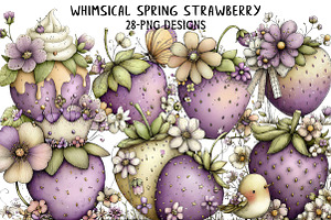 Whimsical Spring Strawberry Clipart, an Illustration by Daily.Designs