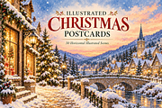 Illustrated Christmas Postcards, a Seasonal Illustration by MarisoArt (Thumbnail 1 of 7)