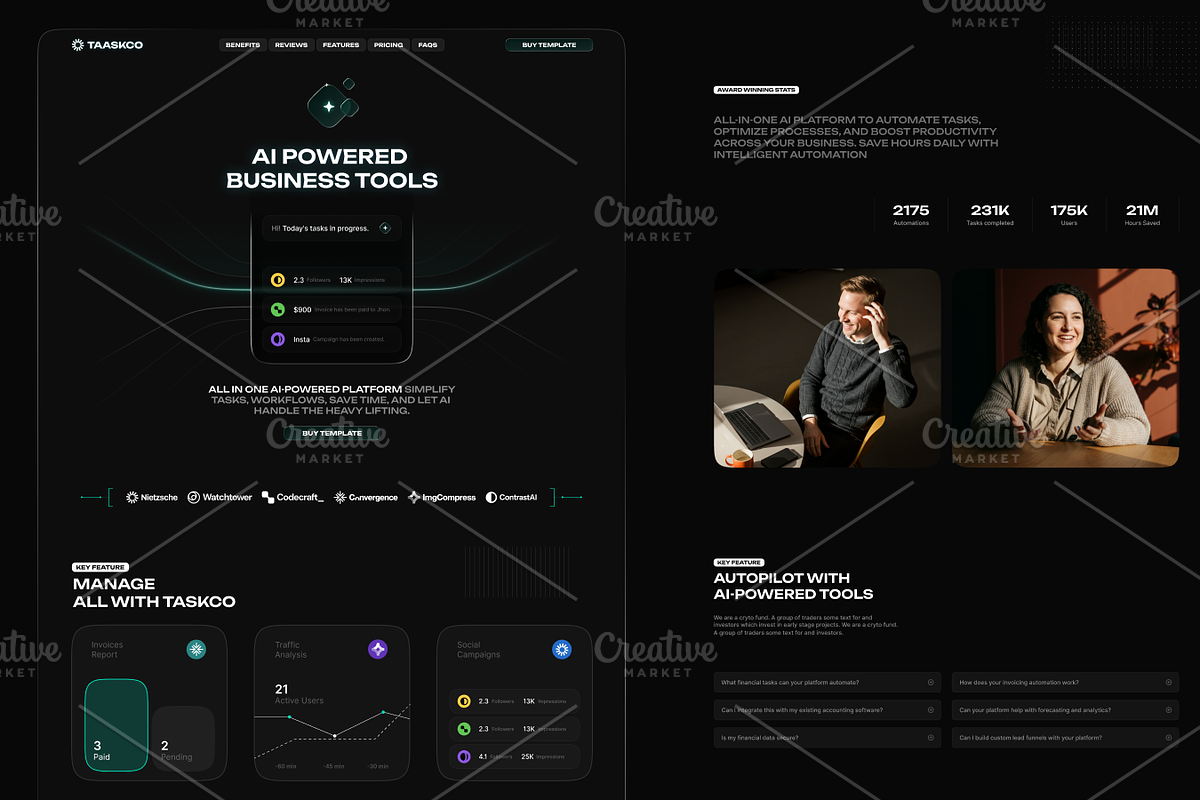 Taskco AI Saas Webflow Template, a HTML Template by PSDFY (Photo 1 of 5)