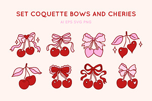 Coquette Bows and Cherries Clipart, an Object Graphic by Viaireshop