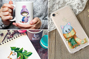 Winter kittens watercolor set, a Graphic by Lososenok (Thumbnail 4 of 6)