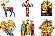 Christmas Stained Glass Clipart, an Illustration by CraftArtStudio (Thumbnail 2 of 6)