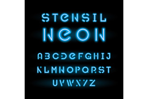 Stencil Neon Typeface, Blue Modular