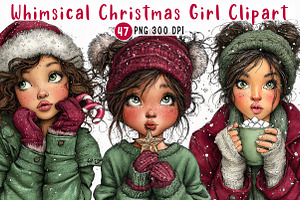 Whimsical Christmas Girl Clipart, a Seasonal Illustration by fashionaddict