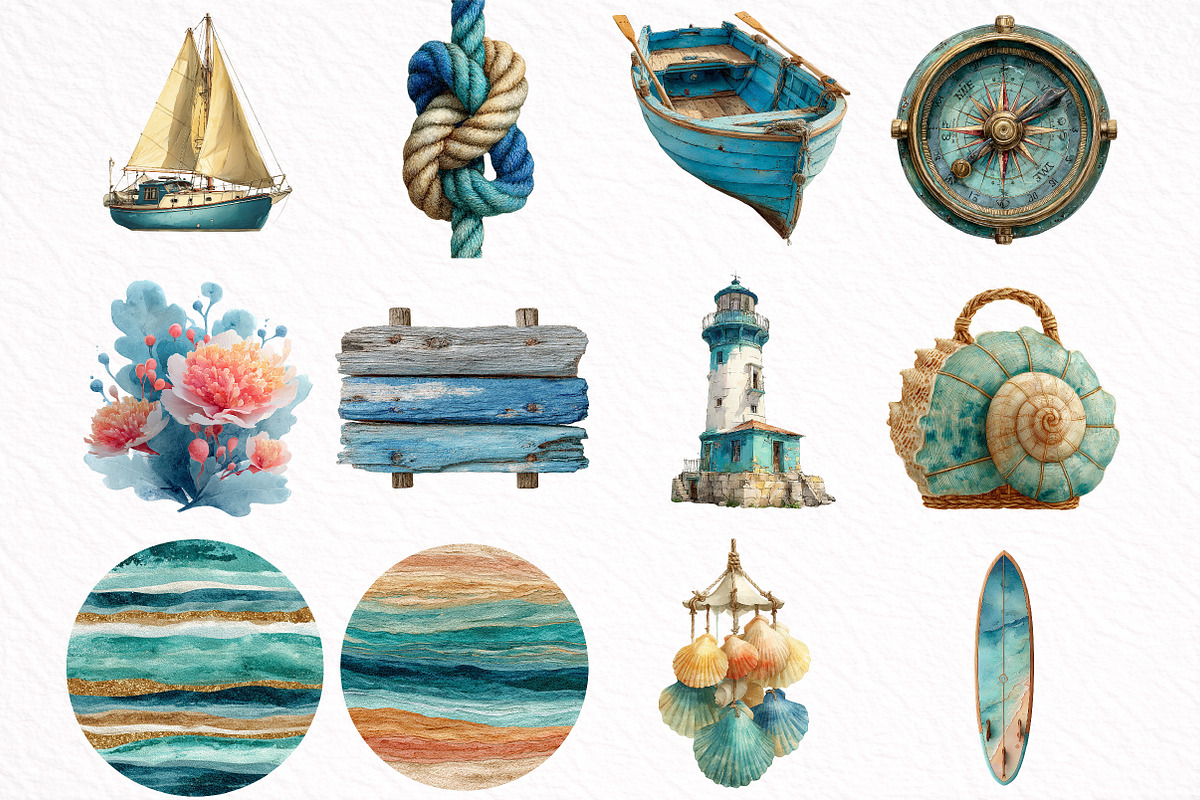 Watercolor Beach Vibes Clipart, an Illustration by DreamArtGraphic (Photo 3 of 8)