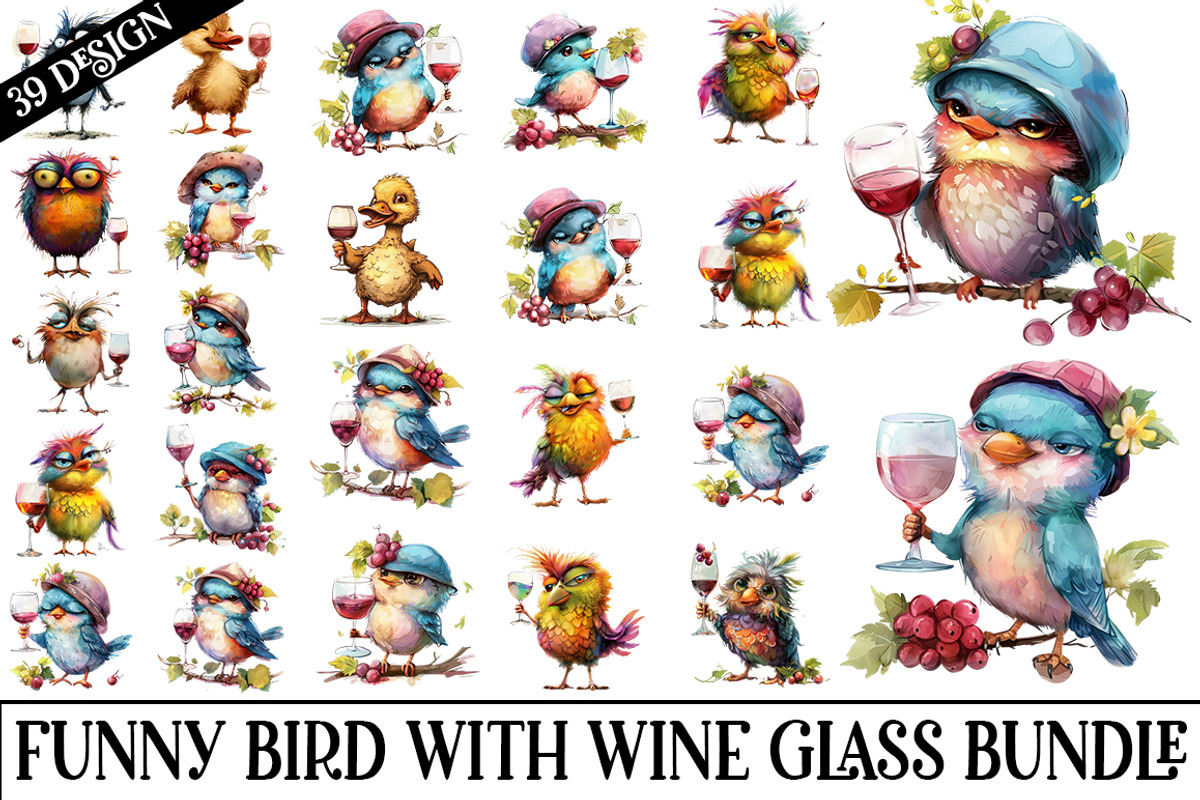 Funny Bird With Wine Glass Clipart, a Graphic by crative8112 (Photo 1 of 13)