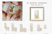 Llamas & Cactus clipart and patterns, an Animal Illustration by polikarpovaart (Thumbnail 9 of 11)