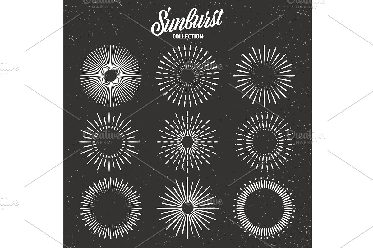 Vintage grunge sunburst collection, an Illustration by 32pixels