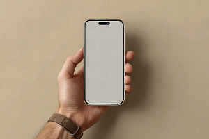 hand holding smart phone with blank, a Templates & Theme by VetalStock