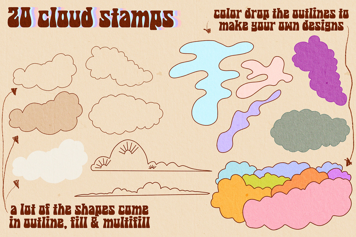 Groovy Procreate Stamp Brush Set, a Brush Add-On by Dear Darling Design