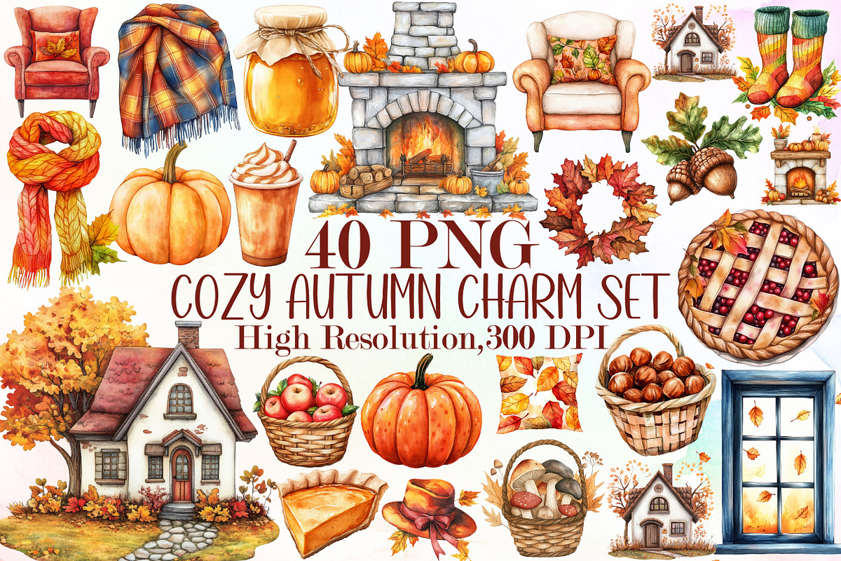 Cozy Autumn Charm Clipart Set, an Illustration by Sublimation Artist (Photo 1 of 6)
