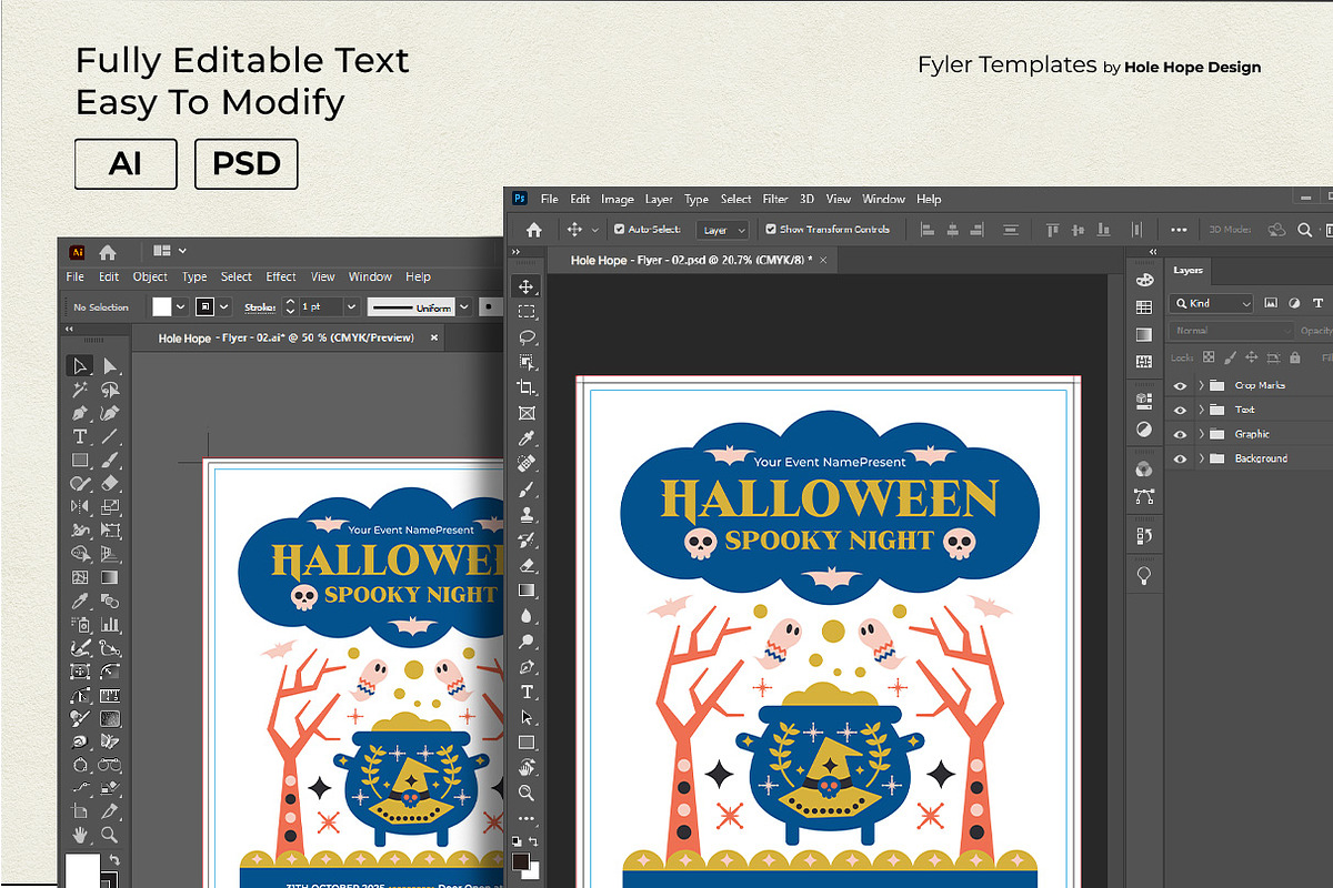 Folk Art Halloween Spooky Night, a Flyer Template by Hole Hope Design (Photo 4 of 5)