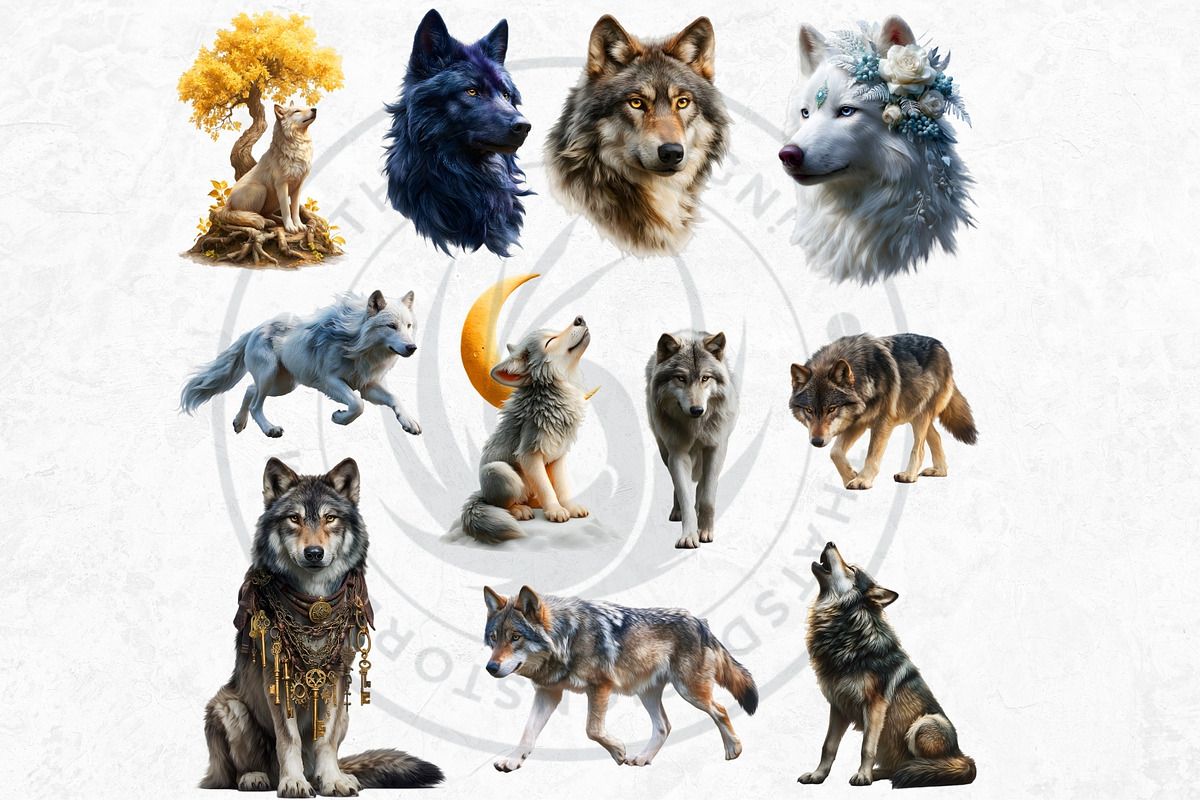 Watercolor Mystic Wolves Clipart Set, an Animal Illustration by ThatsDesignArt (Photo 12 of 15)