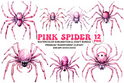 Halloween Watercolor Pink Spider PNG, a Seasonal Illustration by Creative Arslan (Thumbnail 1 of 9)