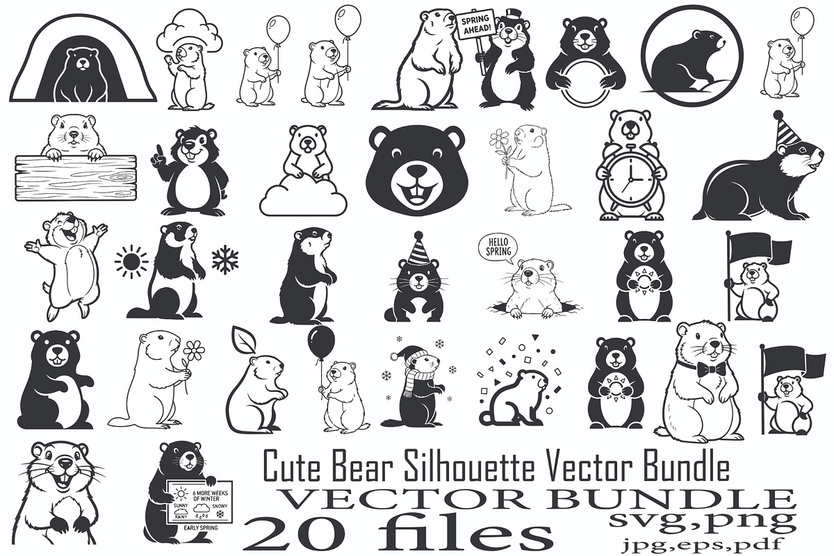 Cute Bear Silhouette Vector Bundle, a Person Illustration by Designer_Momina (Photo 1 of 31)