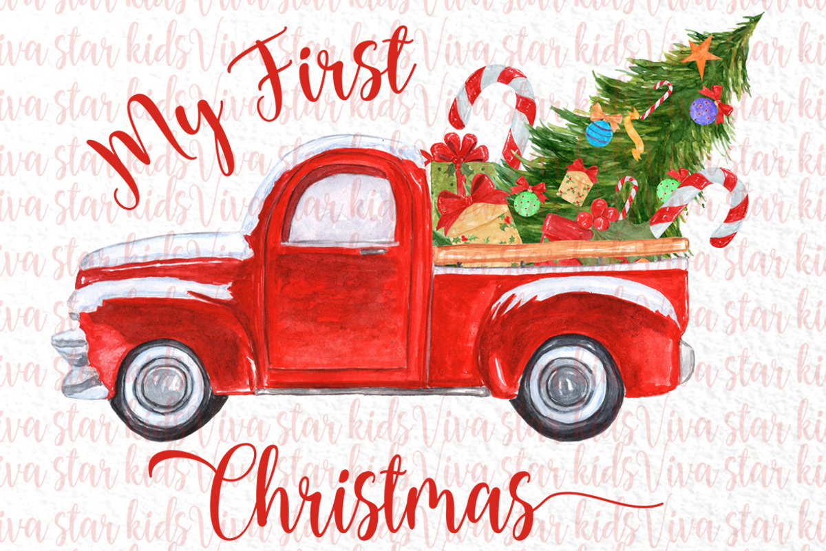 Christmas Red Truck Sublimation, an Illustration by vivastarkids (Photo 1 of 7)