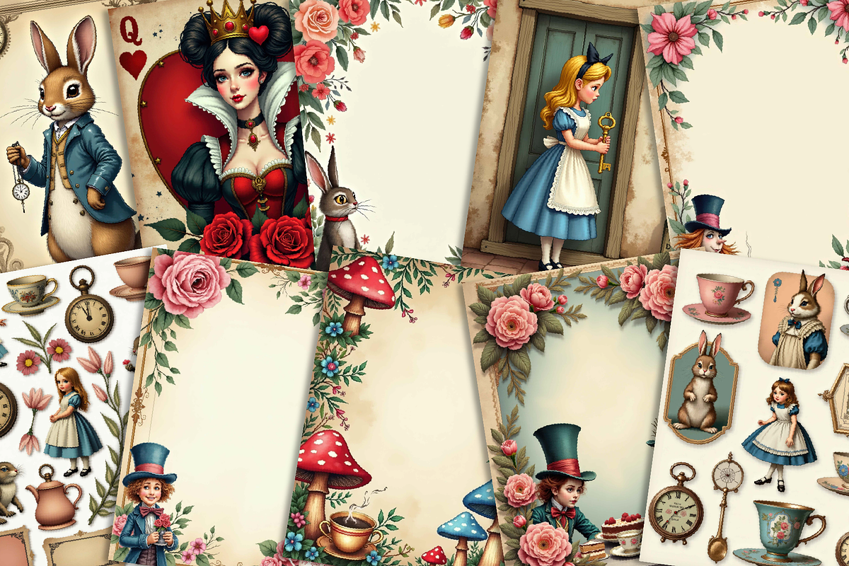 Alice in Wonderland Junk Journal Kit, a Background Graphic by Printable Pretty Studio (Photo 2 of 3)
