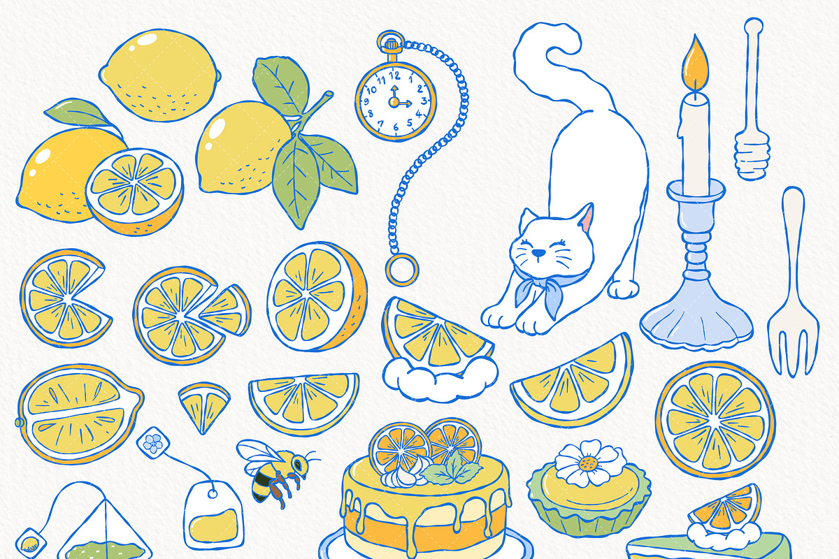 Lemon Tea Time Clipart Hand Drawn, a Food Illustration by TitaLivingArt (Photo 3 of 10)