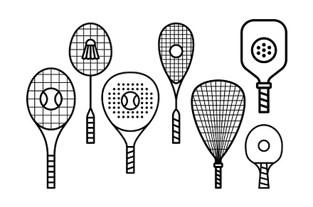 Set of Sports Racket Lineart Icons, an Outline Icon by Buqancreative