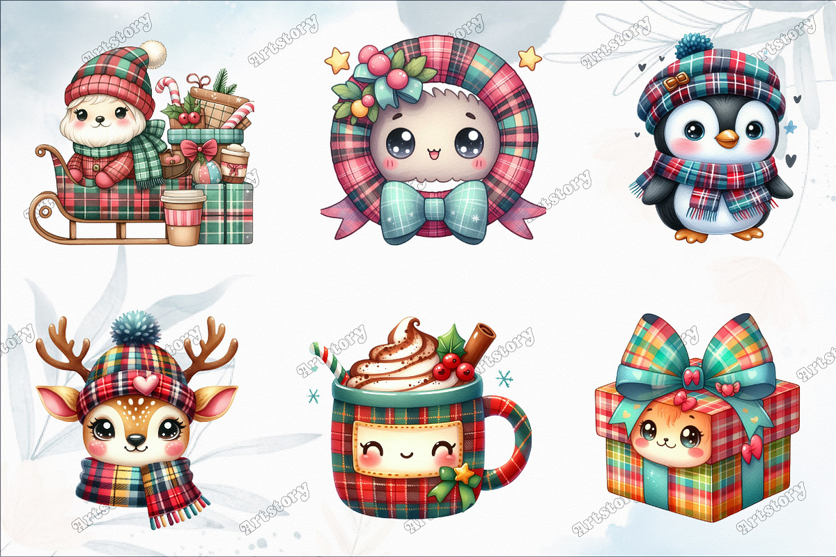 Kawaii Plaid Christmas Clipart, an Illustration by designcity5 (Photo 2 of 5)