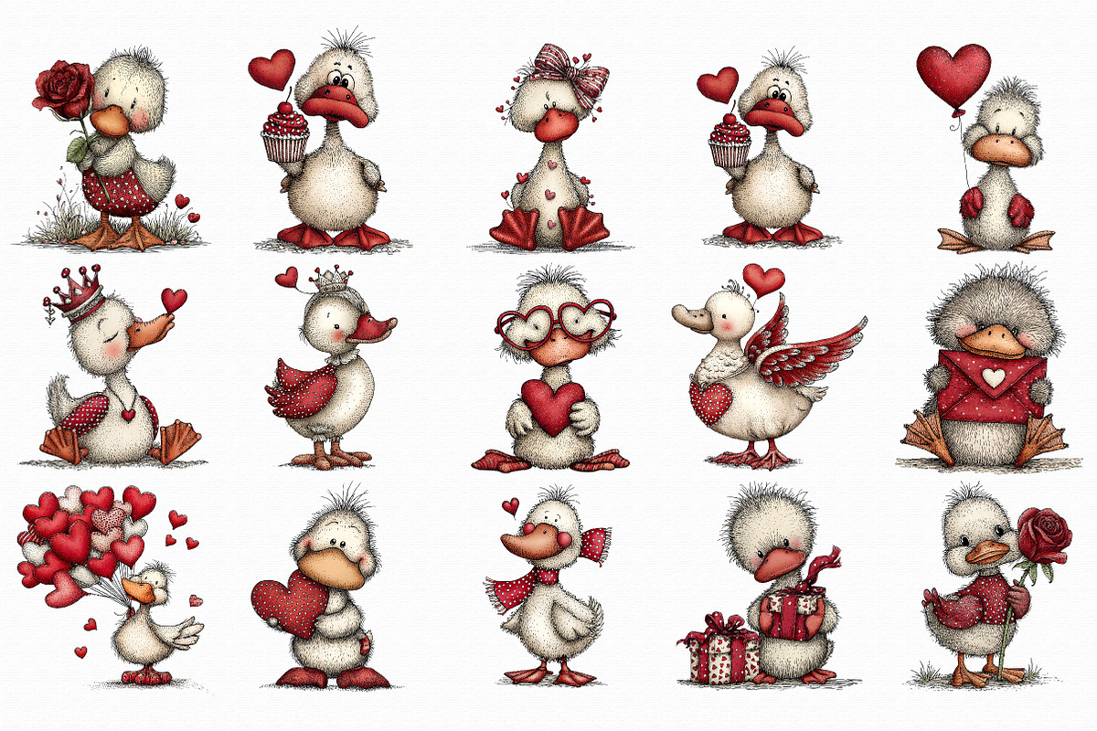 Whimsical Valentine Duck Clipart, an Illustration by Libby Wishes (Photo 3 of 7)