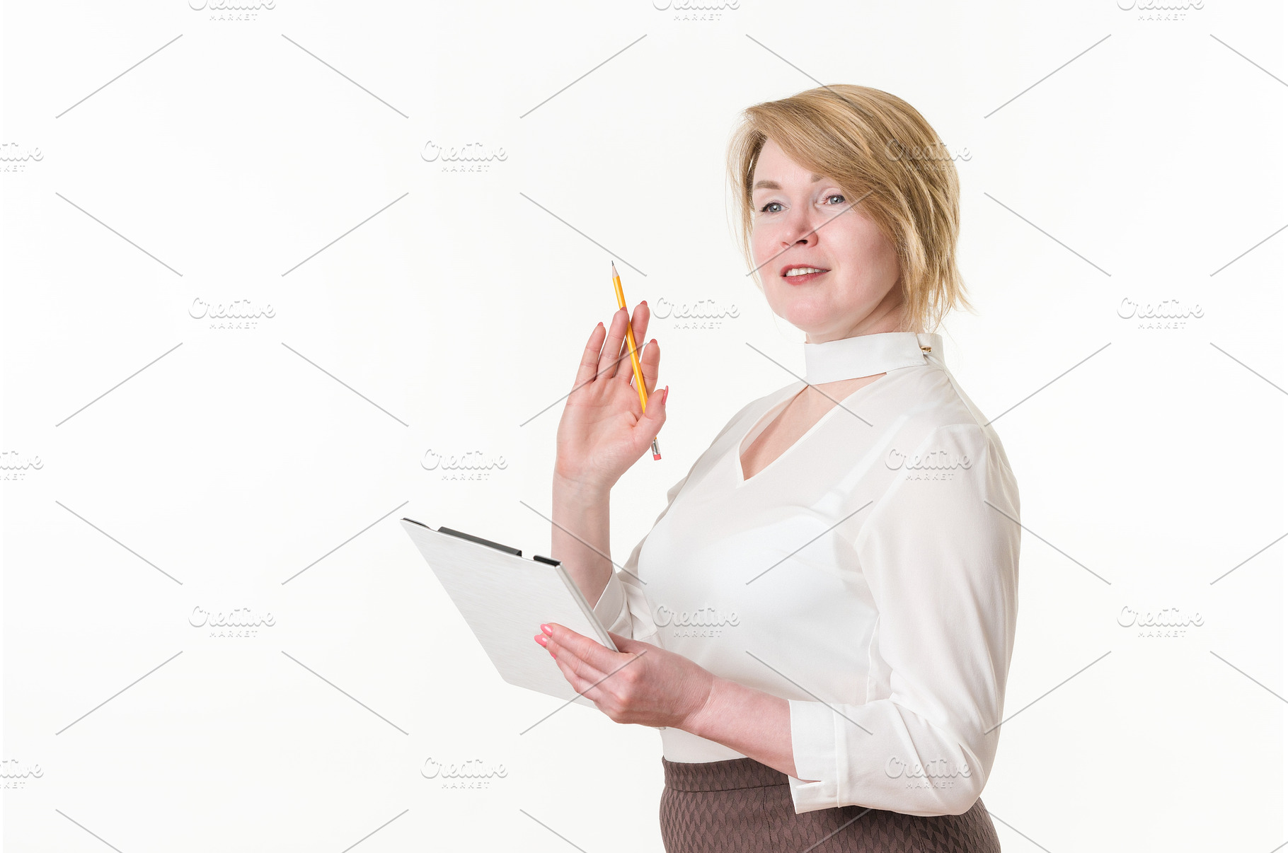 Blonde woman wearing in white blouse, a Person Photo by Alexander-Piragis