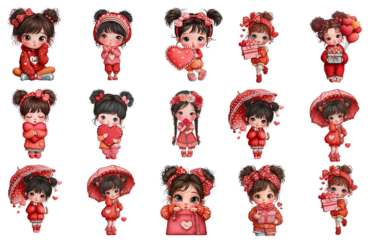 Cute Little Valentine Girls Clipart, an Illustration by DreamArtGraphic (Photo 4 of 4)
