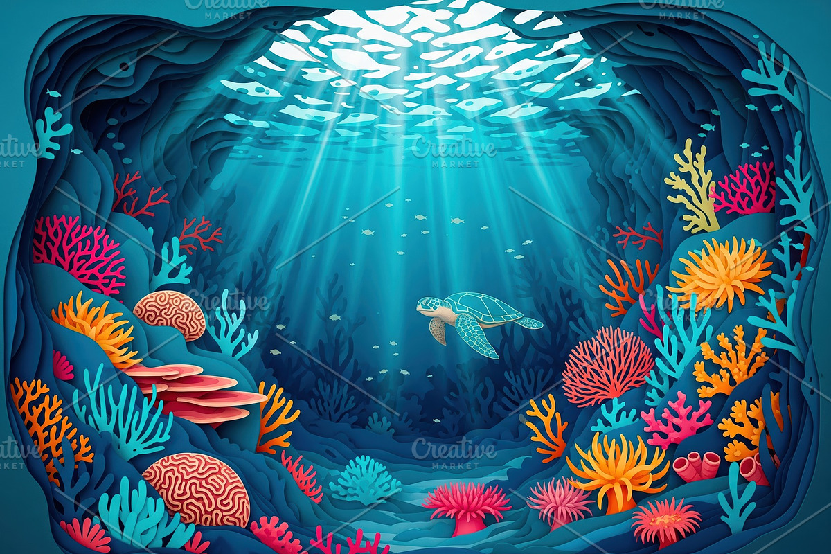 Papercut Coral Reef Illustration, a Decorative Illustration by Virgo Studio