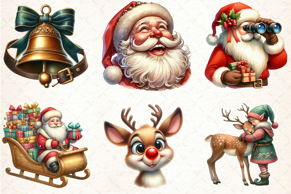 Santa Claus and his Reindeer Clipart, an Illustration by DreamCafeArt (Photo 8 of 8)