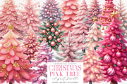 Watercolor Pink Christmas Tree PNG, an Illustration by SinaCreation (Thumbnail 1 of 7)