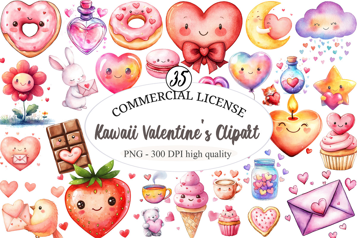 Kawaii Valentine's CLIPART, an Illustration by designcity5 (Photo 1 of 6)