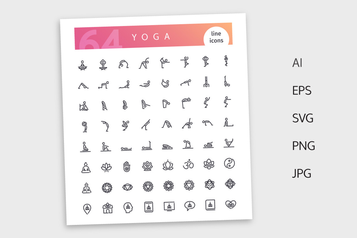 Yoga Line Icons Set, an Outline Icon by Voysla's Shop (Photo 4 of 4)