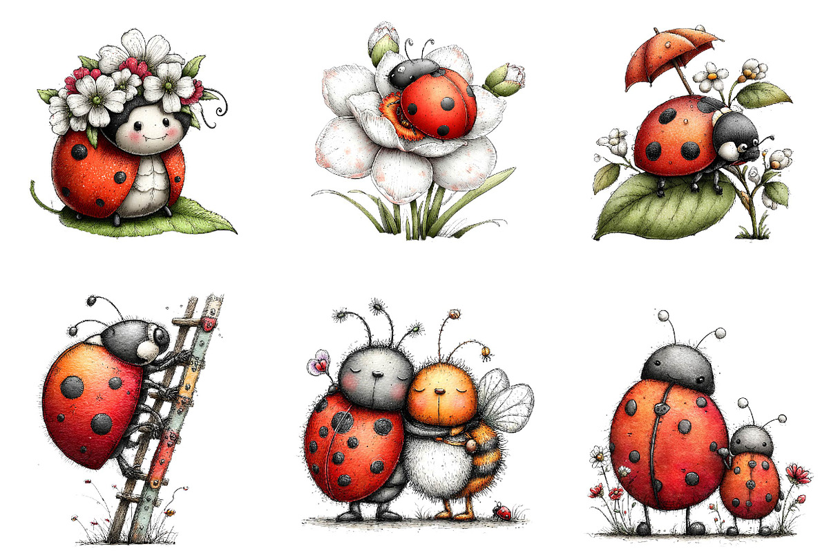 Whimsical spring ladybug clipart, an Illustration by CreationArt (Photo 6 of 7)