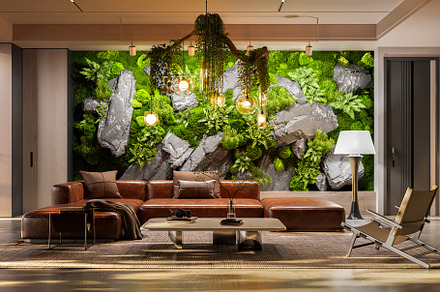 Living Room with Striking Moss & Roc