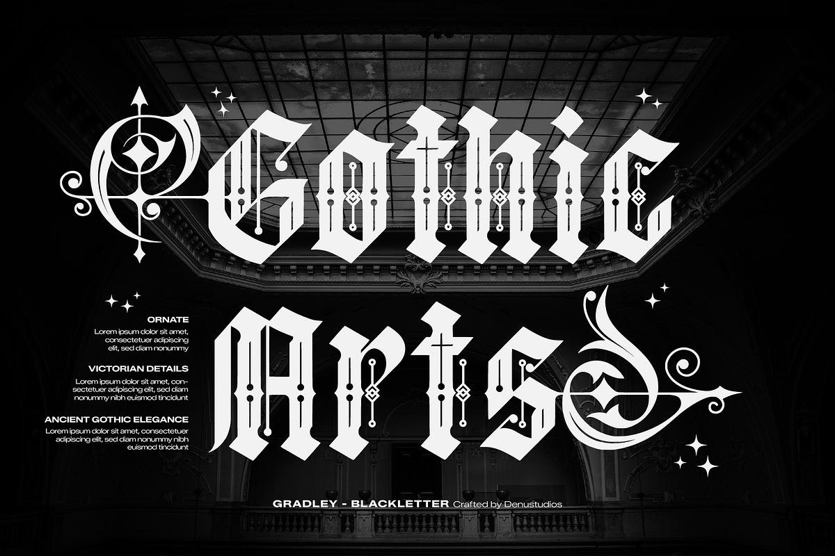 Gradley | Blackletter Font, a Blackletter Font by Denustudios (Photo 6 of 12)