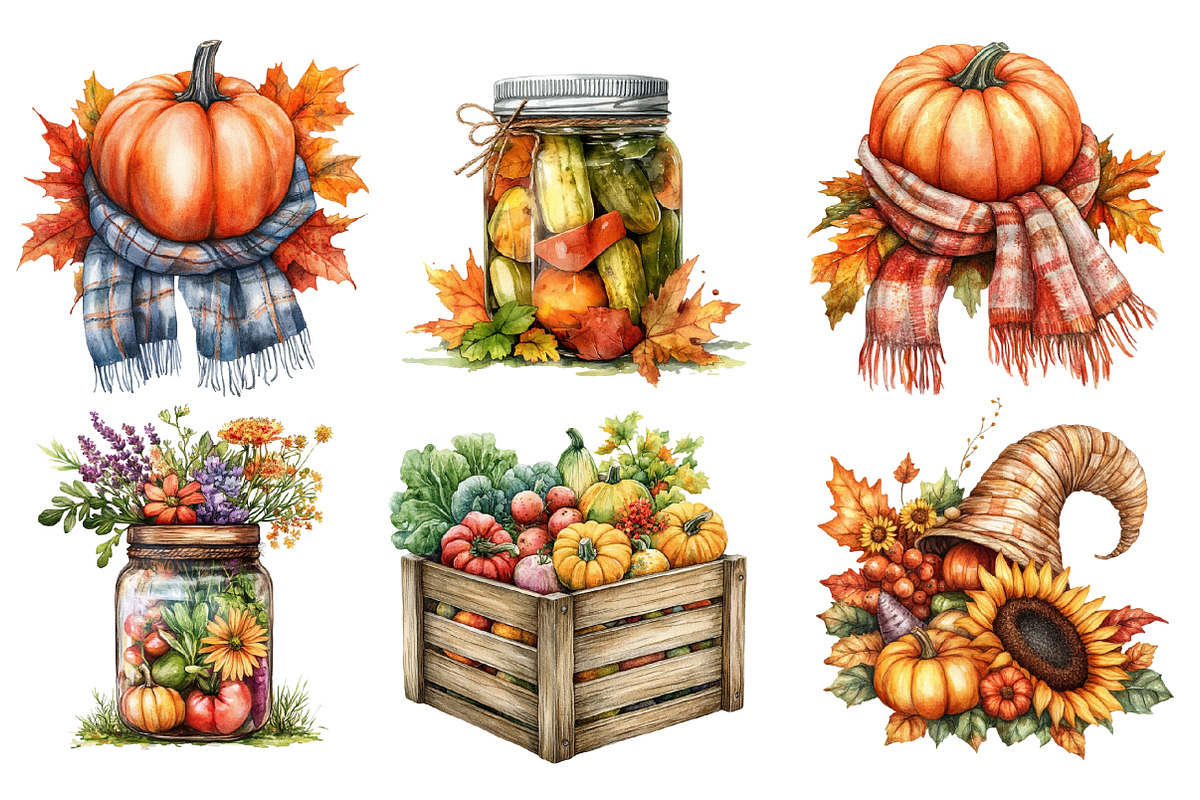 Watercolor Autumn Clipart, an Illustration by SinaCreation (Photo 3 of 5)