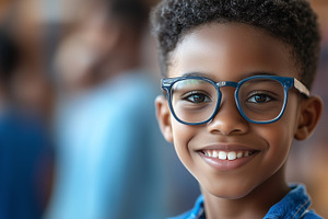 Portrait of smiling young black boy, a Photo by MistyDay