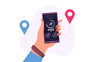 Pedometer app. Hand holding, a Technology Illustration by Stock-Smart-Start