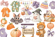 Watercolor Little Boo Clipart, a Decorative Illustration by MockupWizard (Thumbnail 1 of 5)