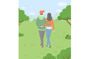 Couple In Love Walking In Park Or