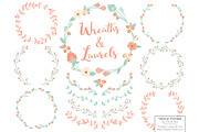 Mint & Peach Vector Flower Wreaths, an Illustration by Amanda Ilkov (Thumbnail 1 of 3)